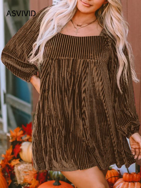  Velvet Tie Back Backless Dress, Elegant Bishop Sleeve Square Neck Dress for Fall & Winter, Women's Clothes for Daily Vacation Party