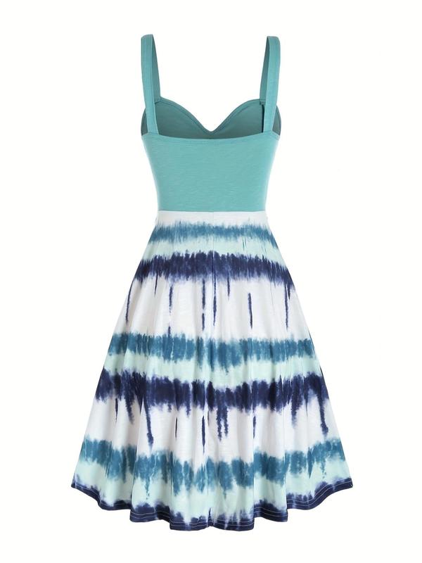 Women's Patchwork & Tie Dye Print Button Front Wrap A Line Dress, Casual Sleeveless Backless Short Dress for Summer, Ladies Clothes for Beach Holiday Vacation