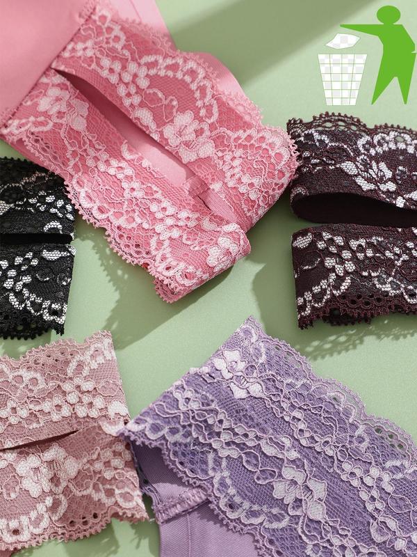 Women's 5pcs Contrast Floral Lace Thong, Soft Comfy Breathable Underwear for All Seasons, Women's Knickers for Daily Wear