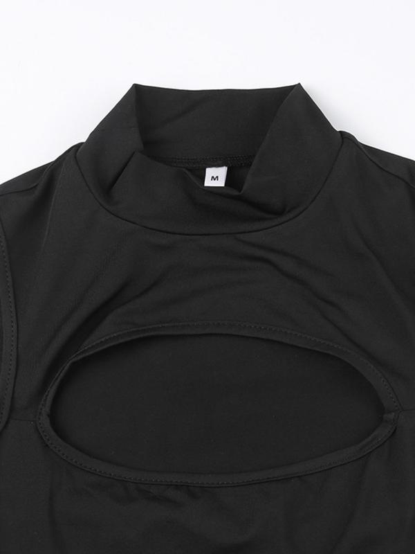 Women's Plain Cut Out Stand Collar Tank Bodysuit, Street Solid Sleeveless Bodycon Bodysuit, Comfort Basic Minimalist Womenswear, Lady Summer Clothes Women