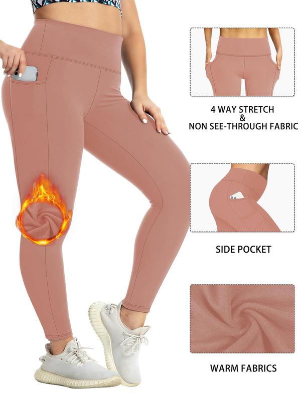  Solid High Waist Pocket Leggings, Casual Comfy Warm Skinny Pants for Women, Women's Bottoms for Fall & Winter