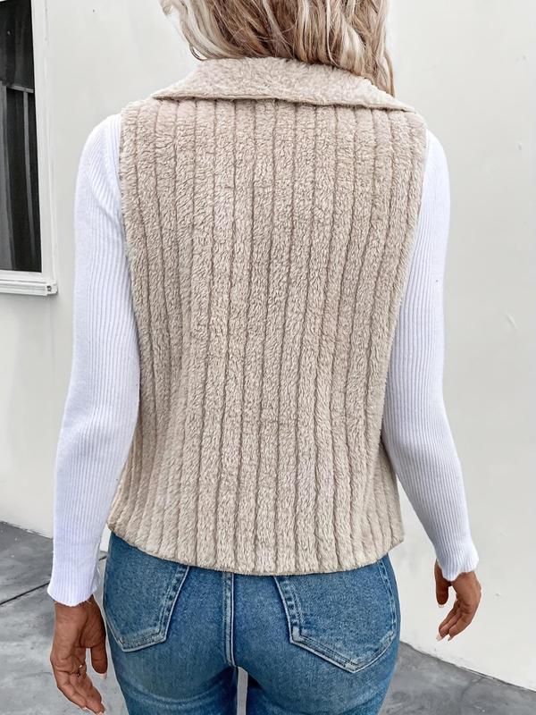 Women's Solid Color Waterfall Collar Plush Vest Coat, Casual Sleeveless Open Front Outerwear for Daily Wear, Ladies Clothes for Fall & Winter
