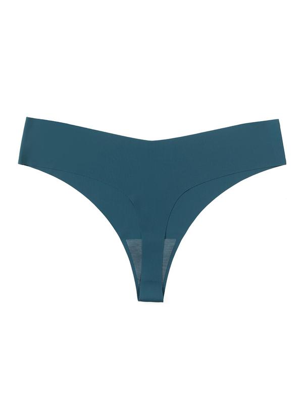 Women's Solid Drop Waist Thong, Breathable Comfy Seamless Panty for Daily Wear, Ladies Underwear for All Seasons