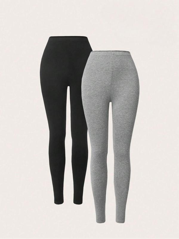 Women's Solid High Waist Leggings, Casual Comfy Elastic Waist Skinny Pants for Daily Wear, Ladies Bottoms for Spring & Fall