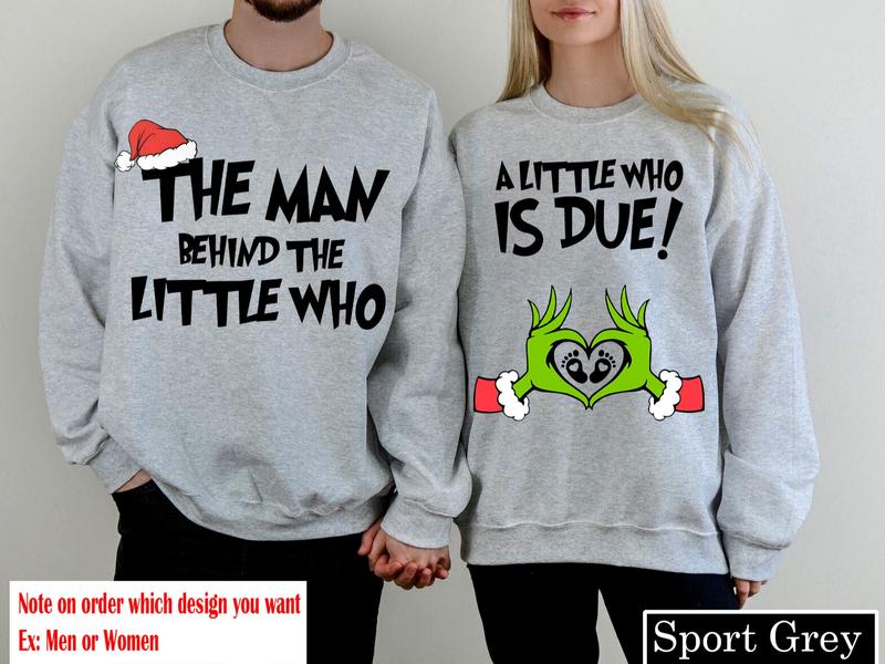 A Little Who is Due Shirt, Couples Pregnancy Announcement Christmas Shirt, A Man Behind The Little Who Shirt, Pregnant Tee, Christmas Maternity Shirt, Christmas Pregnancy Shirt, Pregnancy Announcement Sweatshirt, Couples Christmas Shirt