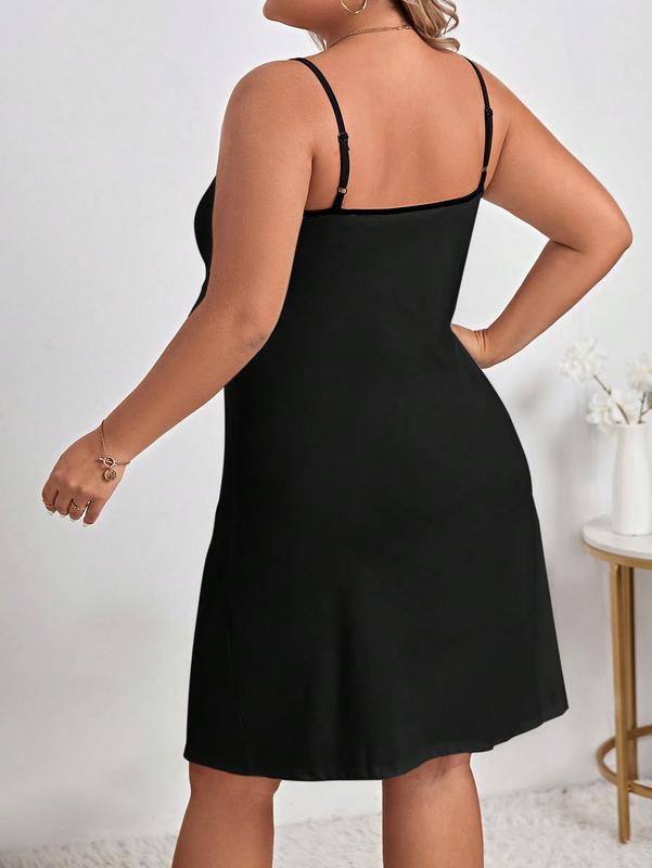 Plus Slogan Graphic Contrast Binding Cami Pajama Nightdress lady loungewear