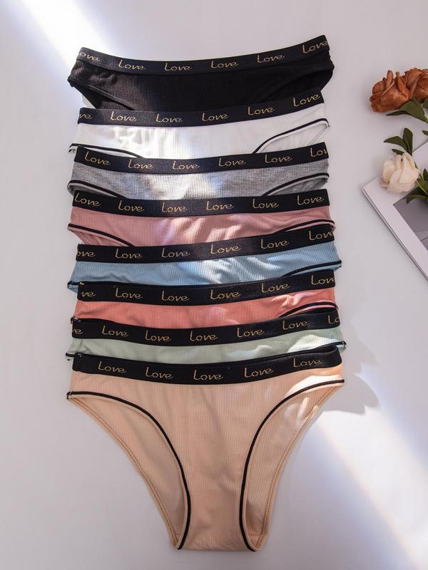 Women's Letter Print Contrast Binding Panty, Lady Soft Comfy Breathable Knicker for Daily Wear, Women's Comfort Underwear for Fall, Womenswear Panties