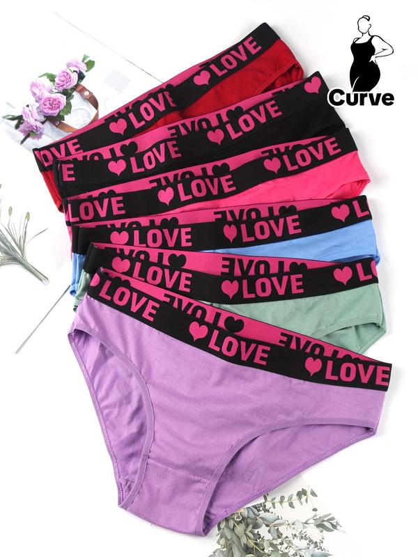  Letter & Heart Tape Waist Briefs, Soft Comfy Breathable High Waist Knicker for Daily Wear, Women's Underwear for All Seasons