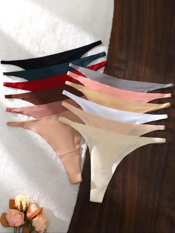 Women's Solid Color Drop Waist Thong, Breathable Comfortable Seamless Knicker for Daily Wear, Ladies Underwear for All Seasons