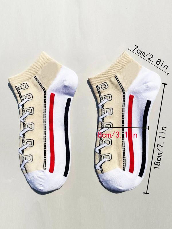 Women's 5 Pairs Colorblock Shoe Print Ankle Socks, Summer 2024 Low Cut Comfy Breathable Socks for Women Summer Wear, Women's Socks & Hosiery