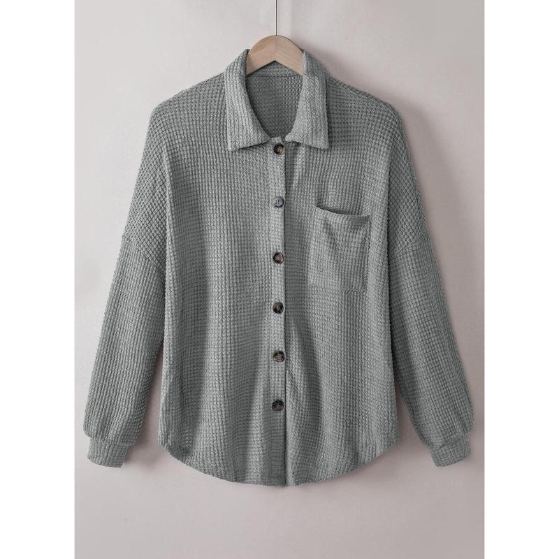 Dokotoo Womens Waffle Knit Shacket Jacket Casual Long Sleeve Button Down Shirts Dressy Blouses Tops