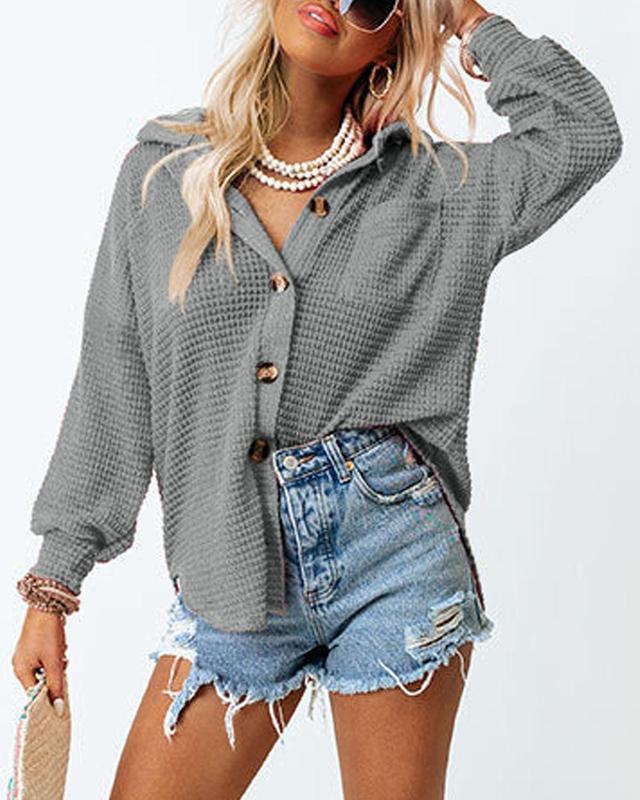 Dokotoo Womens Waffle Knit Shacket Jacket Casual Long Sleeve Button Down Shirts Dressy Blouses Tops