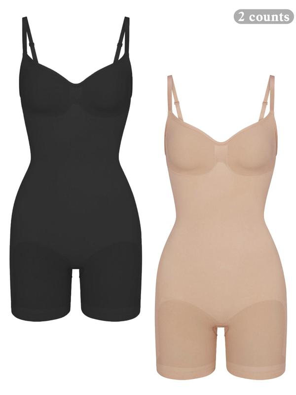 Women's Solid Adjustable Strap Scoop Neck Shapewear Jumpsuits , High Stretch Tummy Control Butt Lifting Shaper, Women's Shapewear for All Seasons