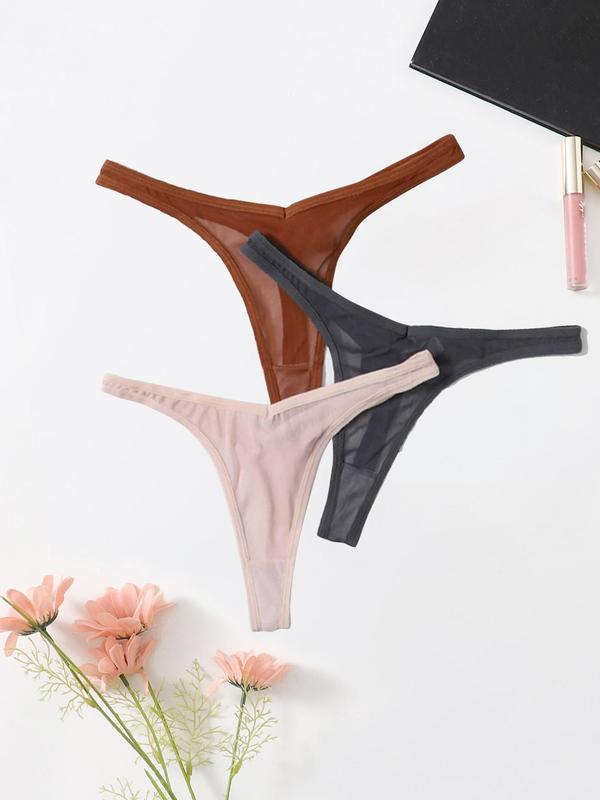 Women's Solid Color Sheer Thong, Soft Comfy Breathable Drop Waist Panty for Daily Wear, Women's Underwear for All Seasons