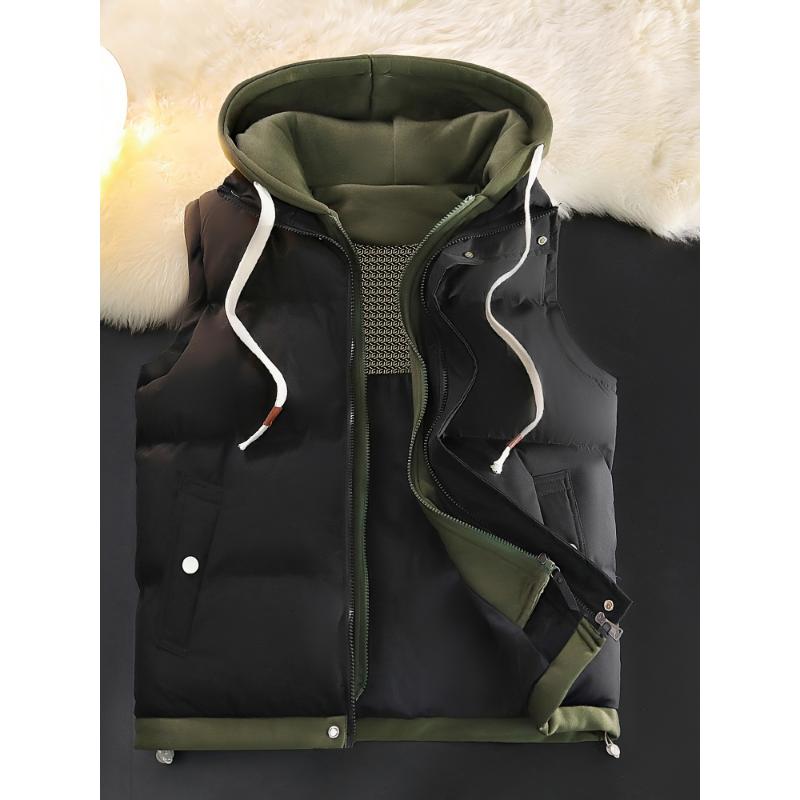 [Hot Selling] Luxury Faux Two-Piece Vest Jacket - Hooded, Zip-Up, Sleeveless Outerwear for Fall Winter