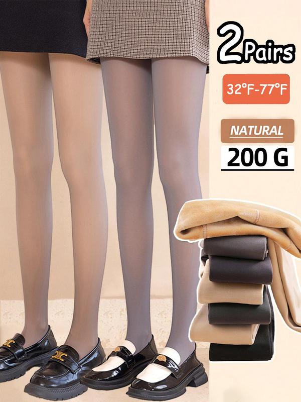 Women's Plain & Heart Polka Dot Print Thermal Lined Tights, Casual Comfy Warm Pantyhose for Fall & Winter, Women's Tights for Daily Wear