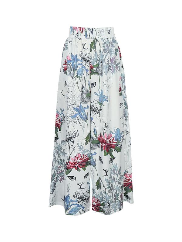  Back To School All Over Print Elastic High Waist Wide Leg Pants, Baggy Pants for Women, Going Out Bottoms, Casual Palazzo Pants for Daily Wear Holiday, Casual Summer Bottoms, Work Pants Women, Women's Trousers