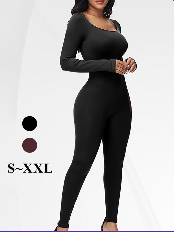 Women's Solid Color Long Sleeve Shapewear Bodysuit, Casual Sexy Comfy Tummy Control Butt Lift Shaper, Ladies Shapewear for All Seasons, Jumpsuit for Women, Tummy Control Jumpsuit