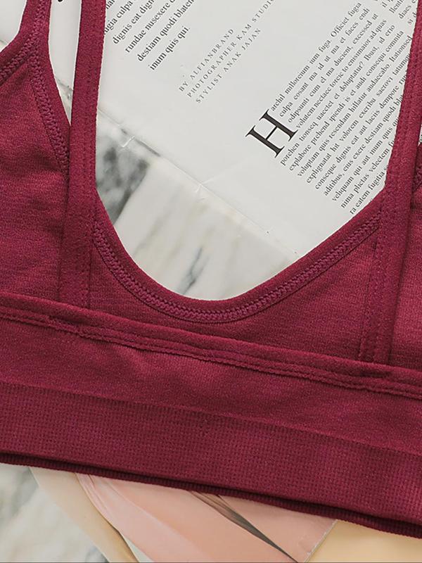 Women's 2pcs Solid Wireless Push Up Bra, Soft Comfy Breathable U Neck Lingerie Top for Daily Wear, Women's Lingerie for All Seasons