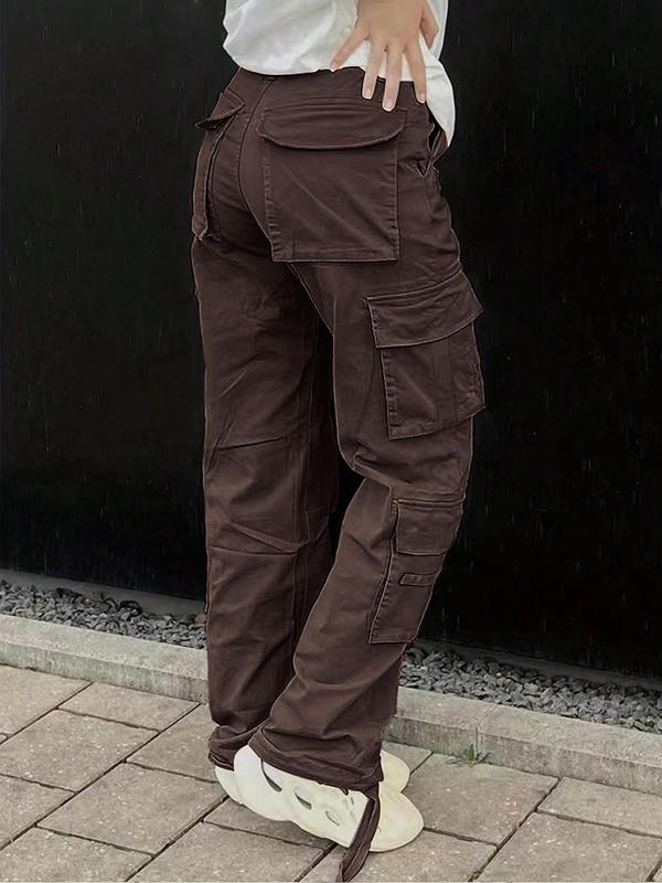 Women's Plain Flap Pocket Cargo Pants, Fall Clothes, Streetwear Casual Wide Leg Trousers for Fall Daily Wear, Ladies Bottoms Clothes for Fall