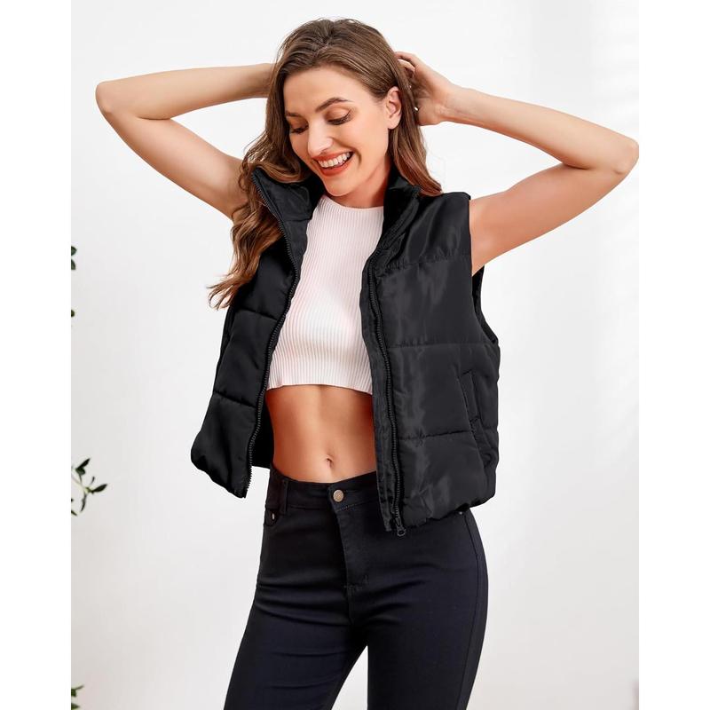 Puffer vest women sleeveless winter Cropped outerwear warm jacket lightweight fall coat with pocketst. skin-friendly soft slim fit warm