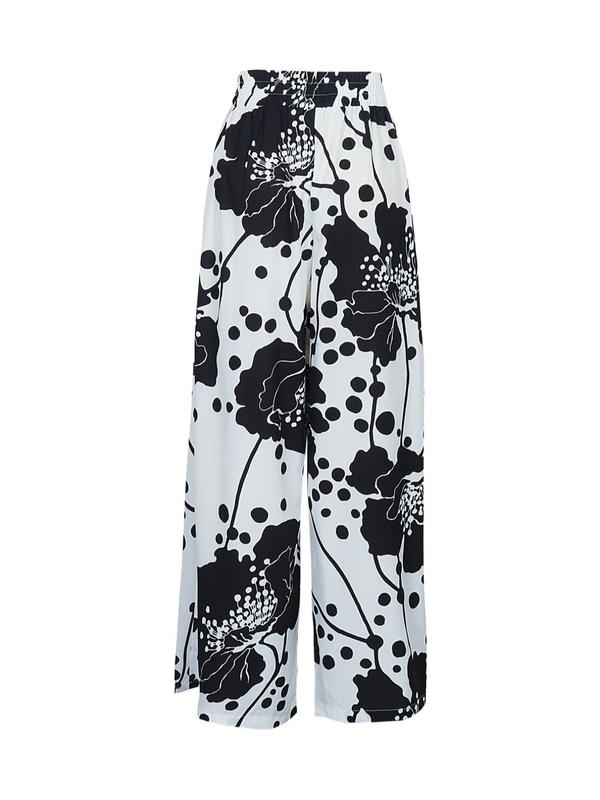  Back To School All Over Print Elastic High Waist Wide Leg Pants, Baggy Pants for Women, Going Out Bottoms, Casual Palazzo Pants for Daily Wear Holiday, Casual Summer Bottoms, Work Pants Women, Women's Trousers