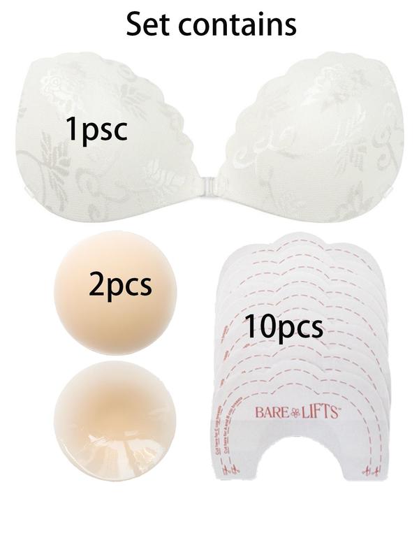 Women's Solid Color Invisible Stick-On Silicone Adhesive Bra, Strapless Self-Adhesive Nipple Covers Bralette, Back To School Wear, Lingerie Accessories for Wedding Party