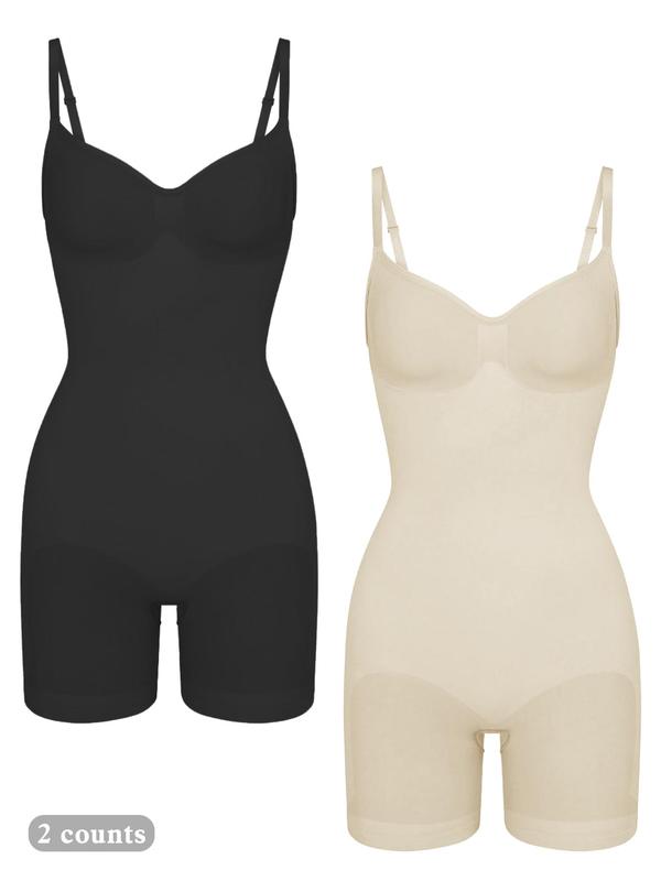 Women's Solid Adjustable Strap Scoop Neck Shapewear Jumpsuits , High Stretch Tummy Control Butt Lifting Shaper, Women's Shapewear for All Seasons