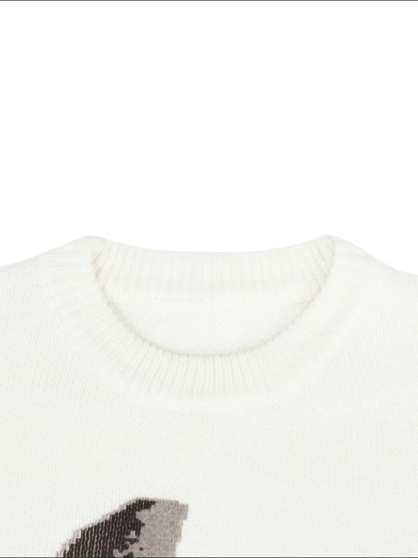 Women's Figure Print Round Neck Sweater, Casual Long Sleeve Jumper, Back-to-school Clothing, Ladies Fall Knitwear for Daily Wear, Preppy 80s Clothes