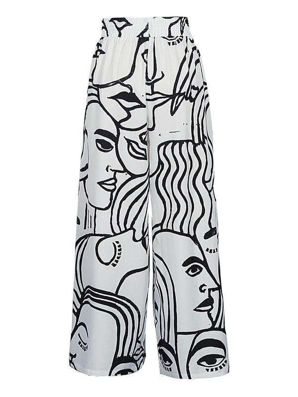  Back To School All Over Print Elastic High Waist Wide Leg Pants, Baggy Pants for Women, Going Out Bottoms, Casual Palazzo Pants for Daily Wear Holiday, Casual Summer Bottoms, Work Pants Women, Women's Trousers