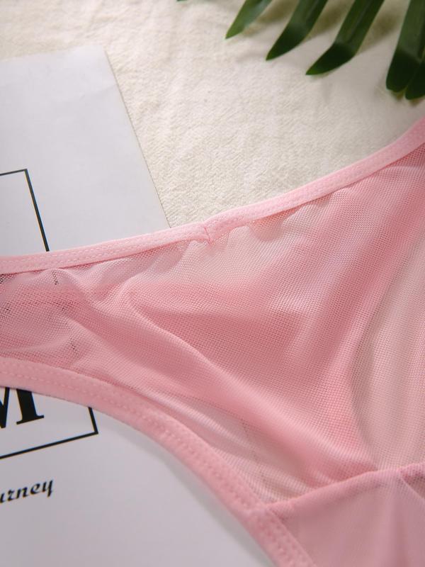 Women's Solid Color Sheer Thong, Soft Comfy Breathable Drop Waist Panty for Daily Wear, Women's Underwear for All Seasons