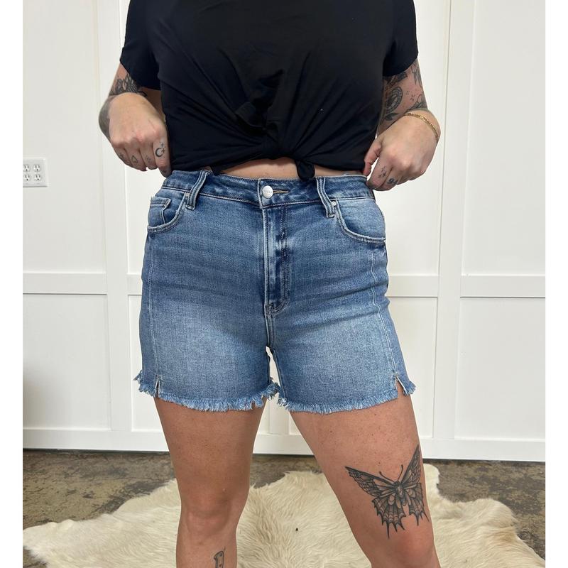 Penny Front Slit Raw Hem Risen Shorts