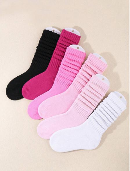 Women's Pink Slouch Knit Socks - 6 Pairs for Fall and Winter - Womenswear, Underwear