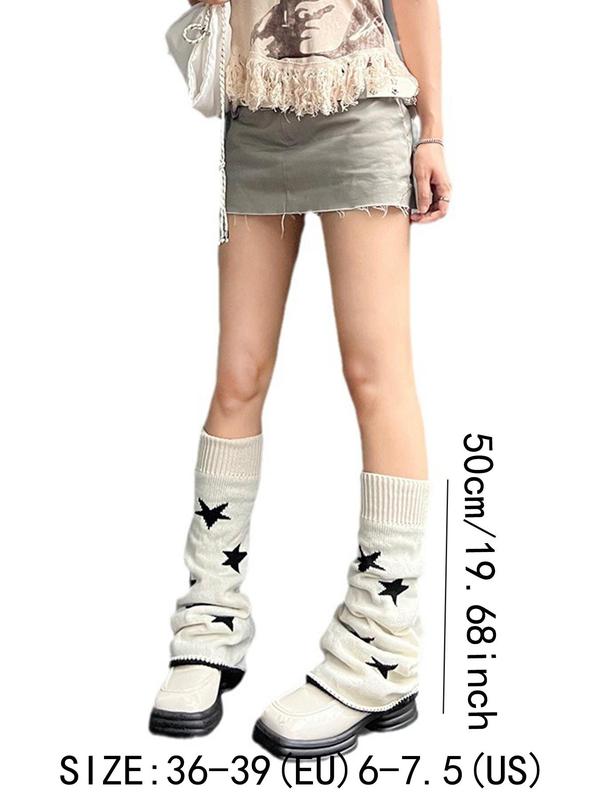 Women's Star Print Reversible  Leg Warmers, Casual Cozy Warm Socks for Daily Outdoor Wear, Women Socks for Fall & Winter