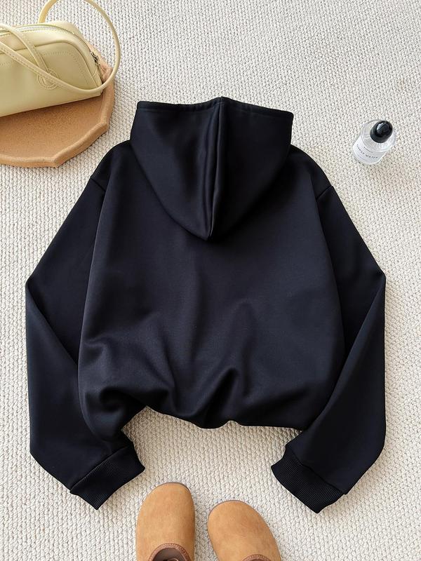 Women's Letter Print Drop Shoulder Drawstring Hoodie, Fashion Casual Kangaroo Pocket Hooded Sweatshirt for Daily Holiday Outdoor Wear, Women Clothes for Fall & Winter