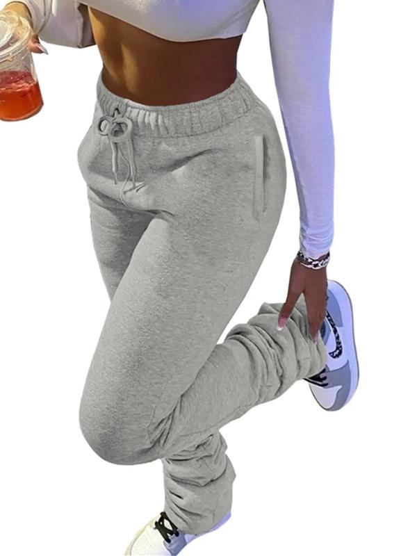 Women's Solid Drawstring Waist Pocket Jogger Pants, Casual Comfy Thickened Trousers for Fall & Winter, Women's Bottoms for Daily Wear