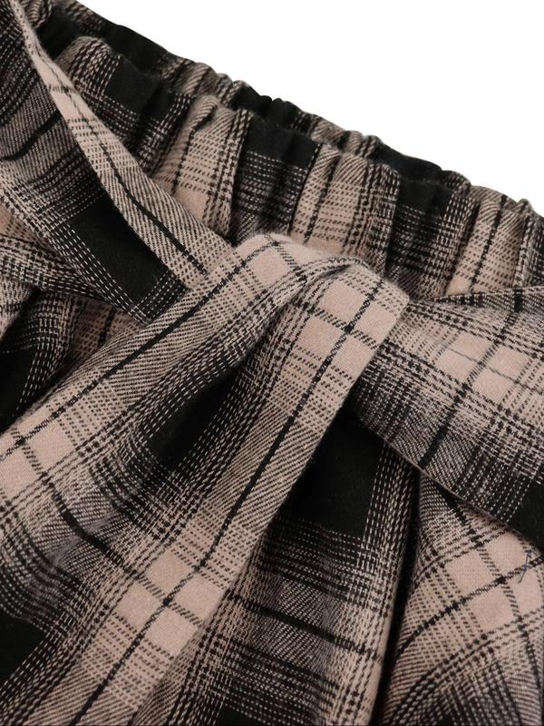 Women's Plaid Print Tie Front Asymmetrical Hem Skirt, Casual Fashion Short Skirt for Daily Outdoor Wear, Women's Bottoms for Fall