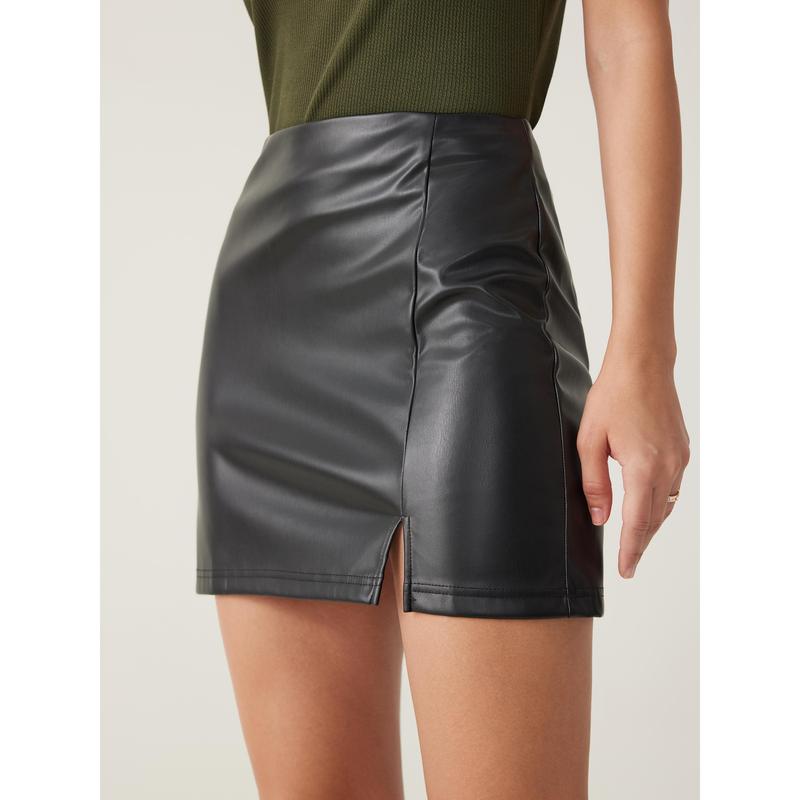 Cider [3 colors, size 2-10] Faux Leather Solid Split Mini Skirt