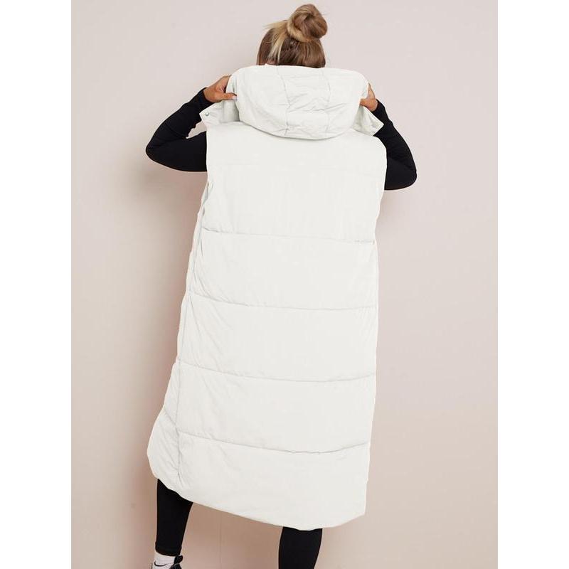 Womenswear Solid Button Front Hooded Winter Vest Coat, Comfort Pocket Design Longline Waistcoat for Fall & Winter, Minimalist Clothing for Daily Wear, Going Out Outfits