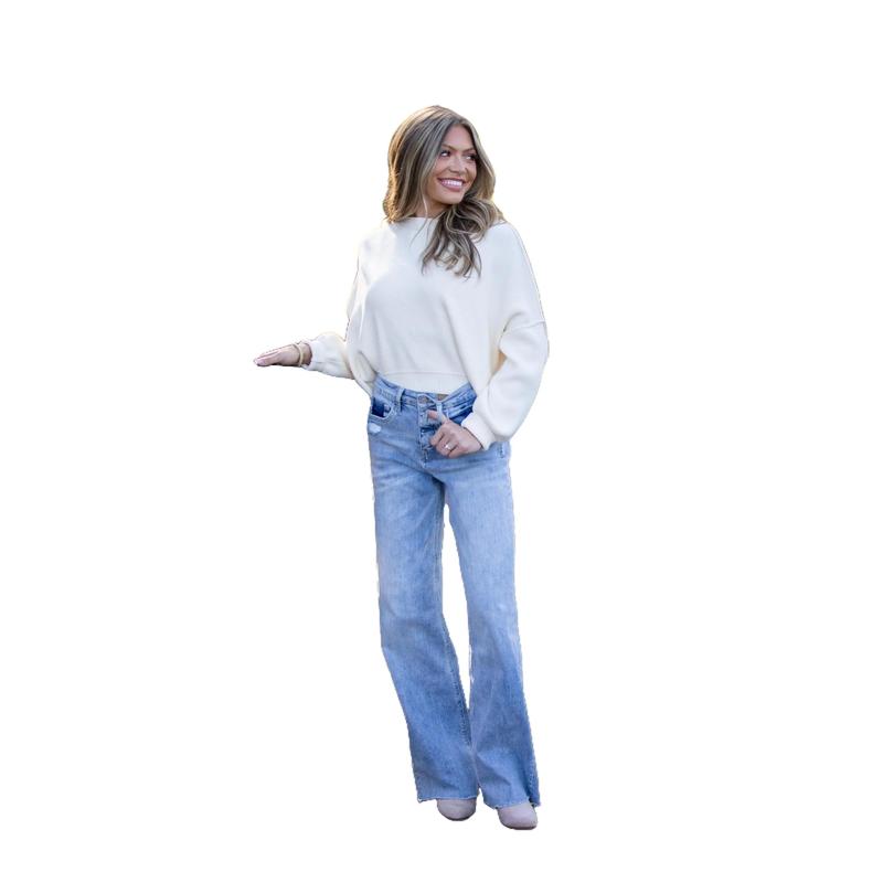 The Savannah from Lovervet: High-Rise Tummy Control Wide Leg Denim