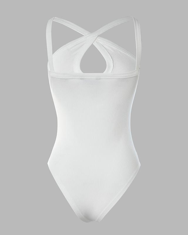 Chicme Plain Knit Sleeveless Halter Bodysuit Fit Womenswear Ribbed Seamless