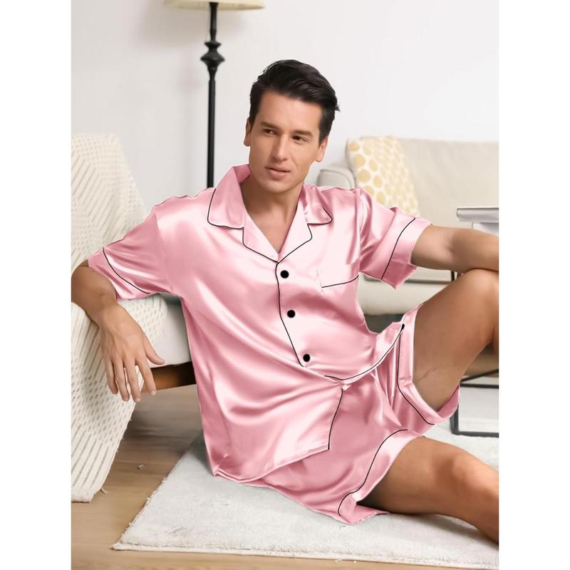 Matching Family Silk Pajamas Set Button Down Loungewear 2count Top and Shorts Pjs for Couples with Pocket
