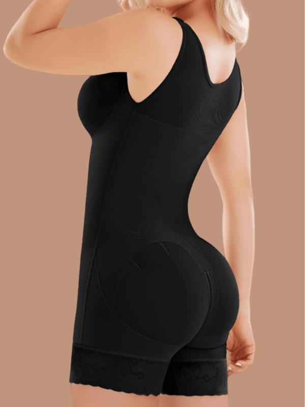 Women's Contrast Lace V Neck Shapewear Bodysuit, Adjustable Hook & Eye Closure Crotch Shaper,  Tummy Tuck Shapewear, Tummy Control Butt Lifting Shapewear for Daily Wear