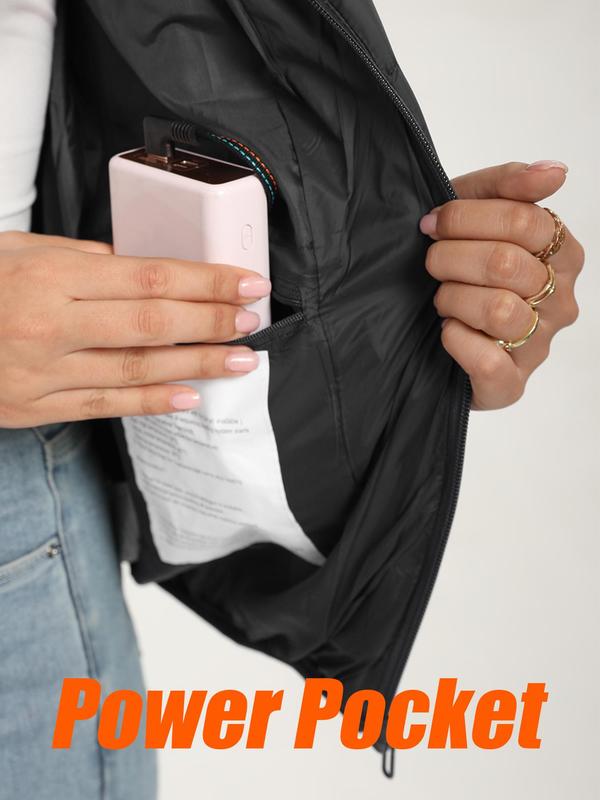 Women's Solid Color Zipper Heated Vest Jacket, Casual Pocket Funnel Neck Sleeveless Heated Vest Jacket for Fall & Winter, Women's Clothing for Outdoor Activities