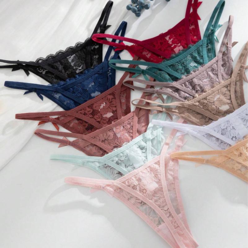 12pcs Pack Romantic Lace Sexy Thong Panties For Women, Assorted Colors Lingerie