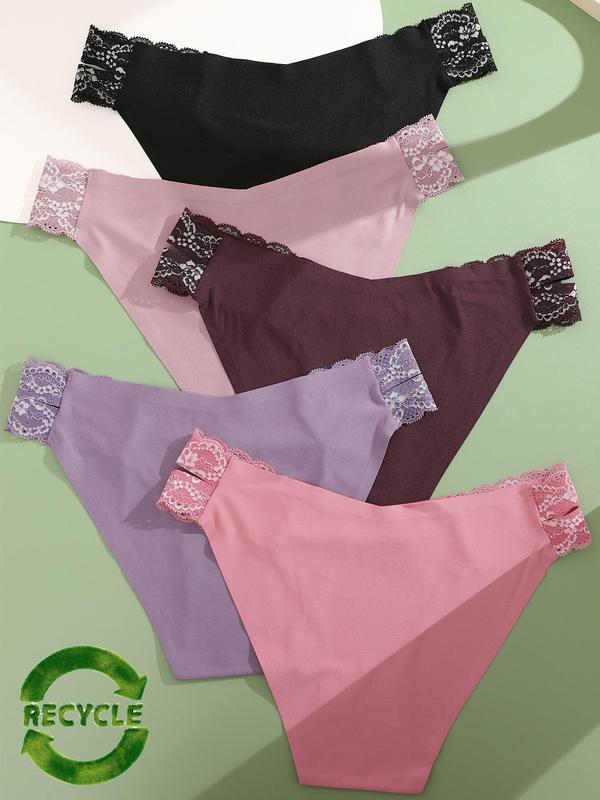 Women's 5pcs Contrast Floral Lace Thong, Soft Comfy Breathable Underwear for All Seasons, Women's Knickers for Daily Wear