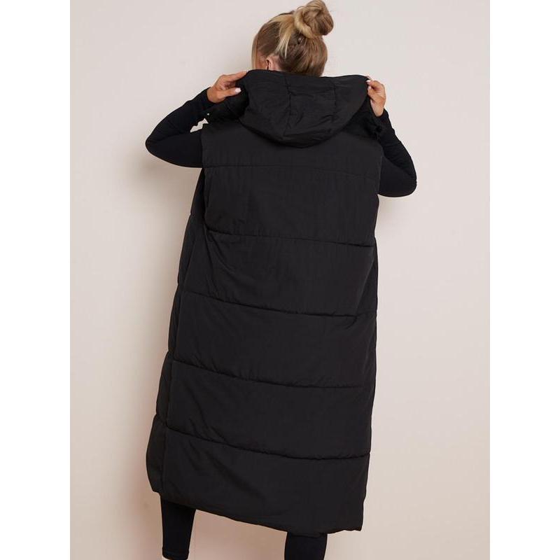 Womenswear Solid Button Front Hooded Winter Vest Coat, Comfort Pocket Design Longline Waistcoat for Fall & Winter, Minimalist Clothing for Daily Wear, Going Out Outfits