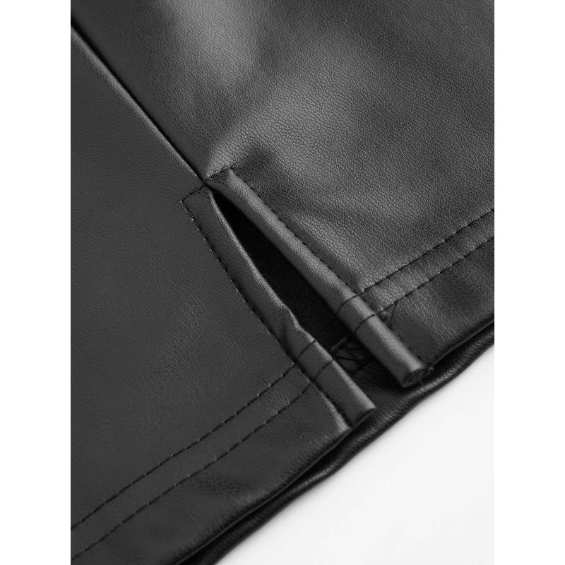 Cider [3 colors, size 2-10] Faux Leather Solid Split Mini Skirt