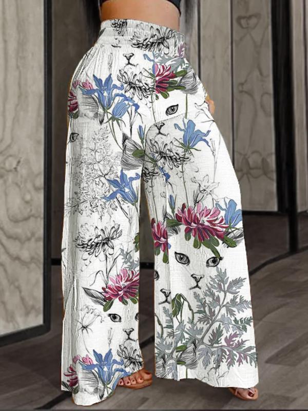  Back To School All Over Print Elastic High Waist Wide Leg Pants, Baggy Pants for Women, Going Out Bottoms, Casual Palazzo Pants for Daily Wear Holiday, Casual Summer Bottoms, Work Pants Women, Women's Trousers