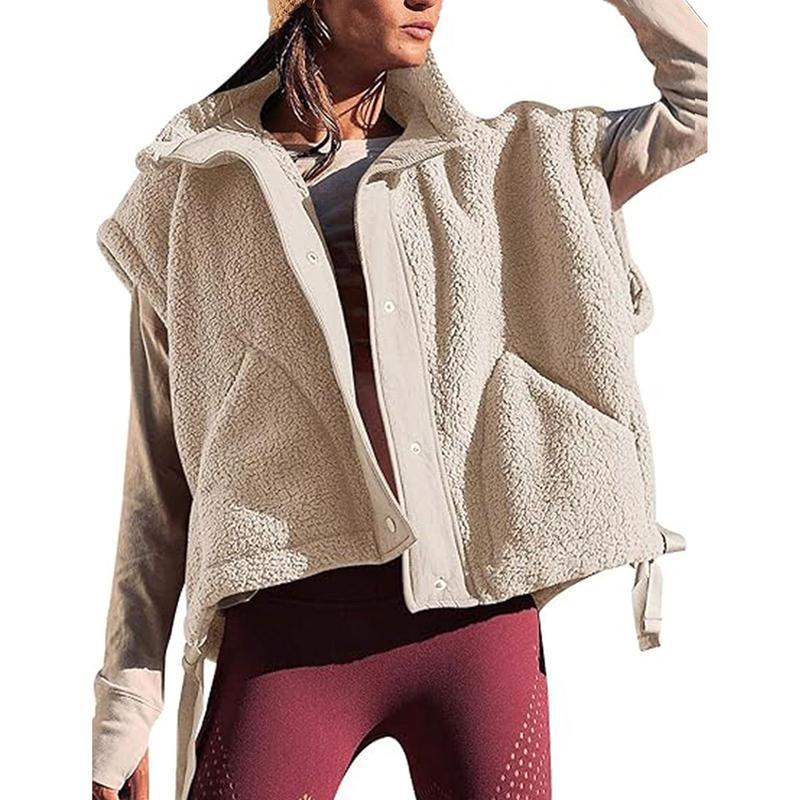 Molitree Women's Oversized Fleece Vest Sleeveless Casual Button Down Piecing Fuzzy Sherpa Gilet Jacket with Pockets trendy woman